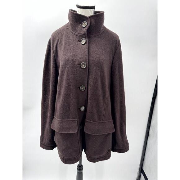 L.L.Bean Pea Coat Womens Large Dark Brown 100% Wool Pockets Button Front Outdoor - Picture 1 of 5